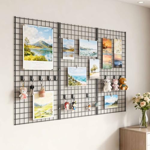 Yeson 2' x 4' Black Gridwall Panels, 4-Pack Heavy-Duty Wire Grid Panel with 9 Connectors & 20 Hooks, Commercial & Home Wall Grid Display for Retail, Craft Shows, and Room Organization – 3" x 3" Grid by YESON - Image 4