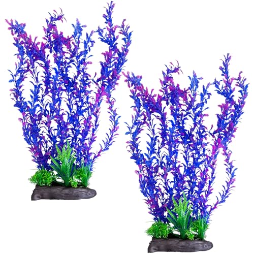 Image of Hamiledyi Aquarium Plastic Plants Aquarium Decor Artificial Fish Tank Plants,Tall Fish Tank Decorations, Extra Large Aquarium Plant 20.4-inch Tall,2PCS