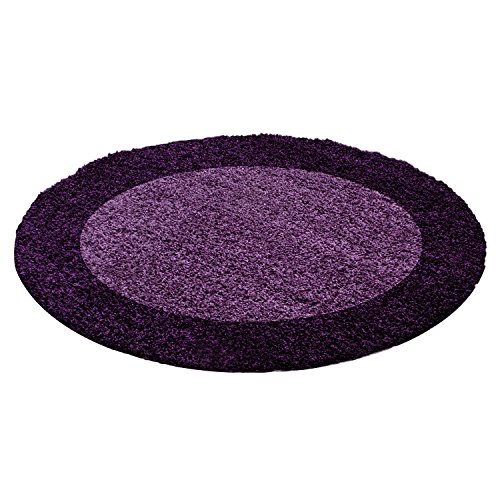 HomebyHome Tapis Salon Moderne Tapis Chambre Lila 120 cm Rond - Tapis Shaggy Salle de Séjour à Poils Longs Bordure Concevoir Doux et Moelleux - Tapis Cuisine...