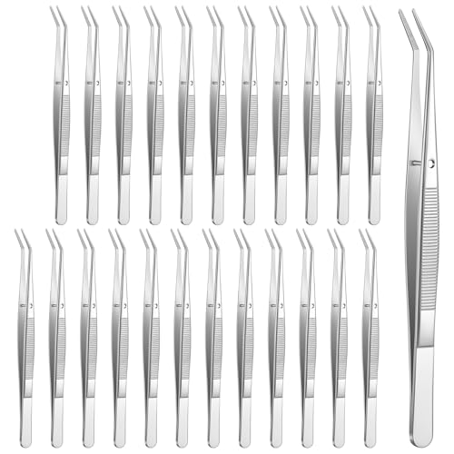 24Pcs Stainless Steel Curved Serrated Tweezers