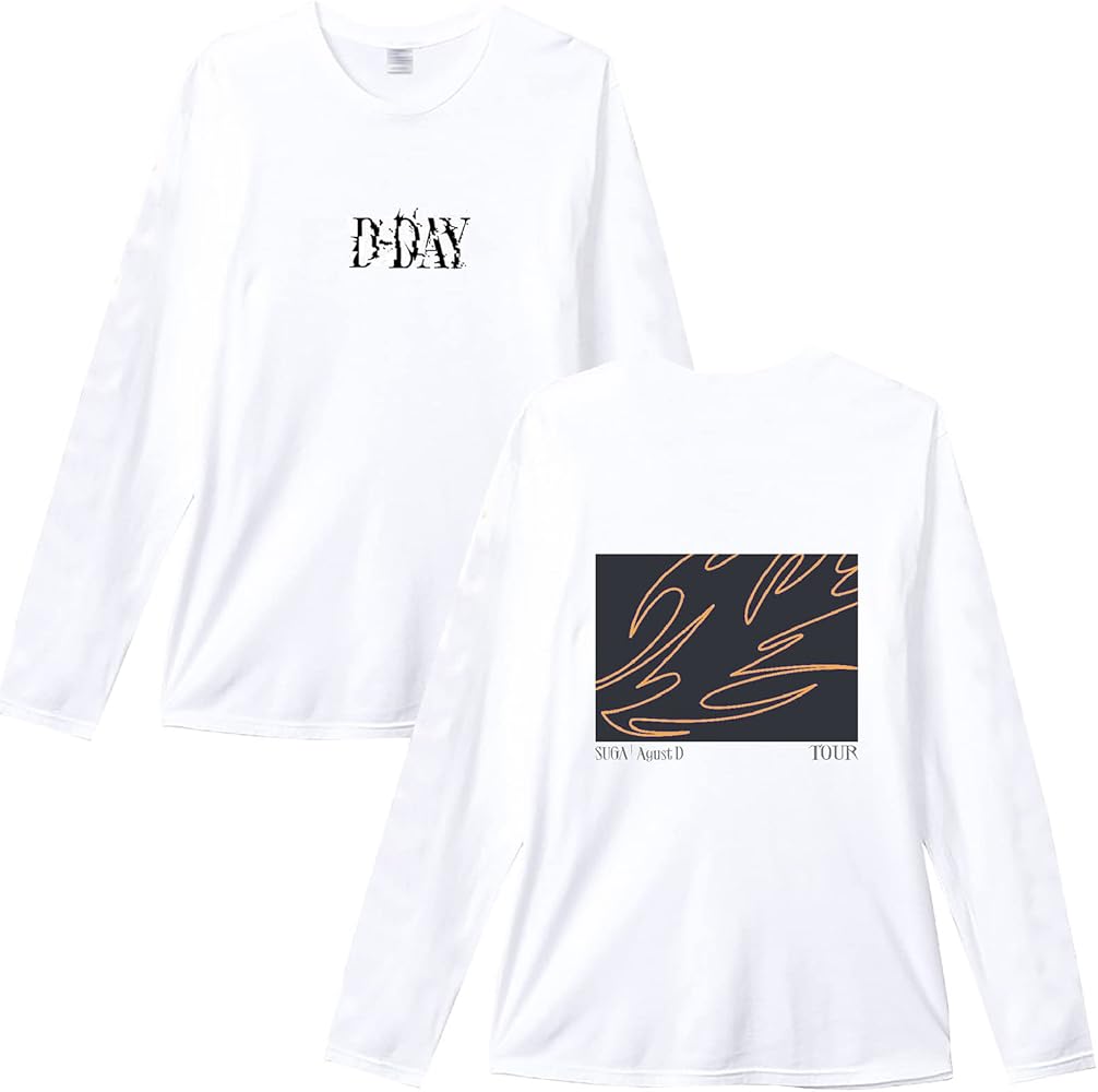 SUGA / Agust D ロングスリーブTシャツ L ホワイト Suga Agust D D-Day Merch Long Sleeve Shirt, Unisex K-pop