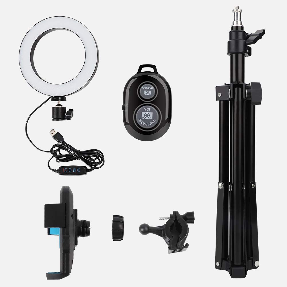 luce, 6"Standing Circle Light 3 10 Livello luminosità, Lampada Selfie per Trucco a LED (con treppiede e supporto telefono cellulare), con telecomando,Youtube, TikTok