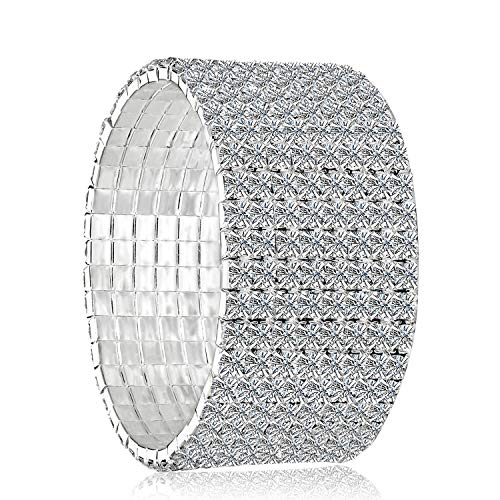 JEWMAY Yumei Jewelry 8 Strand Rhinestone Stretch Bracelet Silver-Tone Sparking Tennis Bracelet