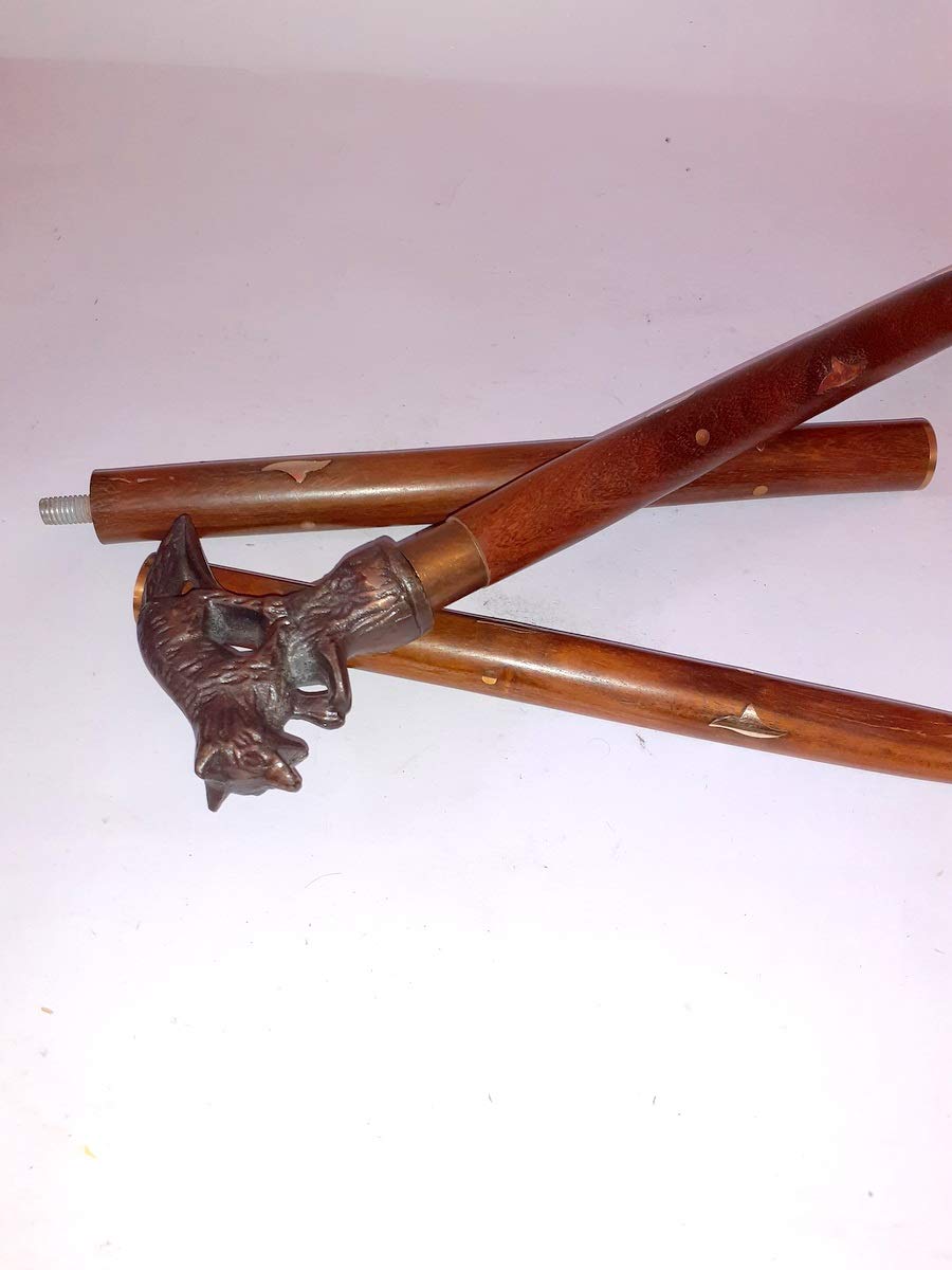 Canne de marche aluminium poignée renard bois vintage marin