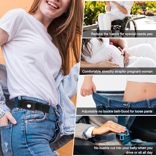 Ouligay 2 Pcs Elastic Belts for Women Trendy Jeans Stretchy Belt without Buckle for Men Buckleless Elastic Stretch Belts Pants Waist Tightener Invisible Adjustable Belt Ladies (Black4