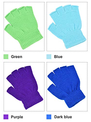 Bememo 4 Pairs Fingerless Gloves Half Finger Mittens Winter Solid Color Typing Knitted Gloves for Boys and Girls2