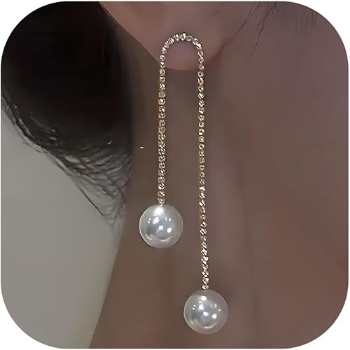 Pearl Drop Earrings for Women Trendy Long Pearl Wedding Earr