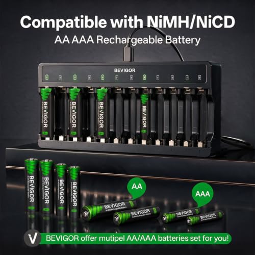 Image of BEVIGOR 12 Bay Battery Charger AA AAA for NiMH Rechargeable Batteries