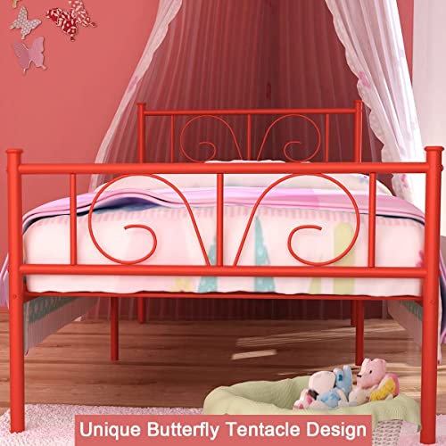Gime Red Twin Beds Frames With Storage, Single Bed Frames No Box Spring Needed Metal Twin Size Beds With Headboard For Girls/Kids, Twin Platform Foundation #TOP6