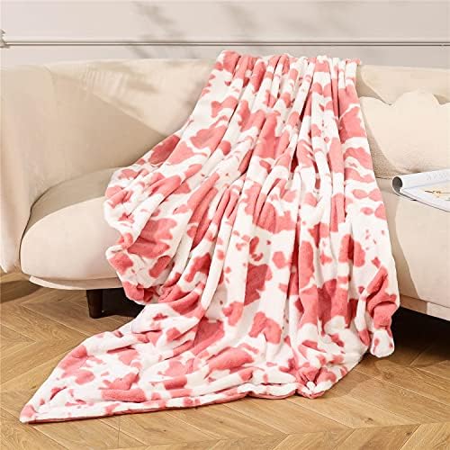 RYNGHIPY Super Soft Animal Cow Print Bed Throws Cute Farm Flannel Fleece Throw Blanket Cozy Warm Plush Throw for Sofa Couch, Cow Pattern Gifts for Kids Girls (Pink, 51''x63'')