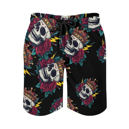 Skull Crowness Rose Halloween Mens Swim Trunks Quick Dry Board Shorts Beach Swimwear Bathing Suits2