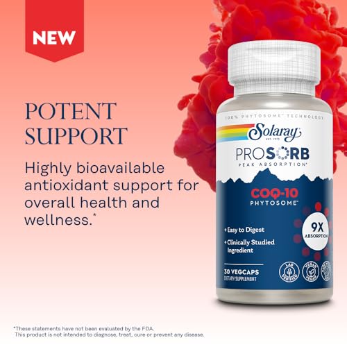 Image of SOLARAY CoQ-10 Phytosome - 9X Absorption CoQ10 200mg - Easy-to-Digest Antioxidants Supplement - Vegan and Made Without Soy - 60-Day Guarantee - 30 Servings, 30 VegCaps
