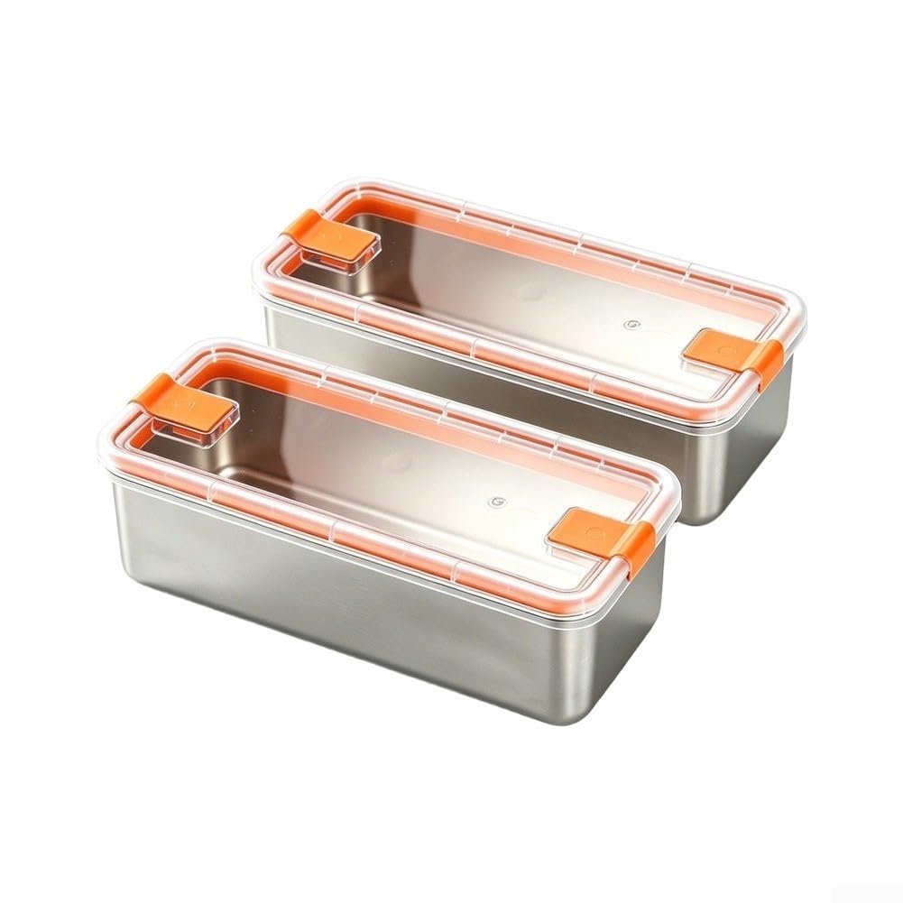 Juego de 2 recipientes herméticos de acero inoxidable, 27 cm, color naranja