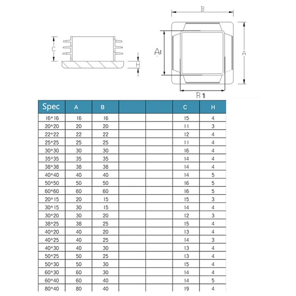Vierkant-Blindkappen Aus Kunststoff – 10x10 Bis 100x100 Mm, 20 Stück, Schwarz, Geschlossen