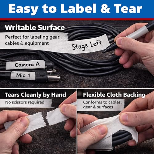 Image of White Gaffer Tape 2 Inch x 30 Yards, Pro Grade Made in USA, Residue-Free Removal, Matte Non Reflective Cloth Tape, Writable Surface for Cable Labeling, Floor Tape for Stage & Studio
