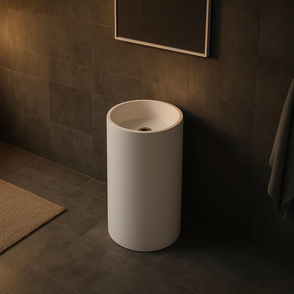 Lavabo Free Standing Klaus Artificial Stone Bianco Opaco Matt (1, Tondo circolare)