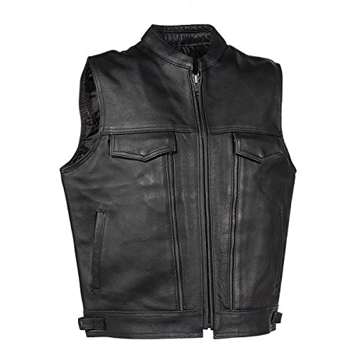 Billys Biker Gear Big Men's Top Grade Leather Motorcycle Vest With Gun Pockets (Size 5XL, 64)