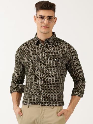 Image of Thomas Scott Men Slim Fit Pure Cotton Corduroy Floral Printed Semi-Formal Shirt