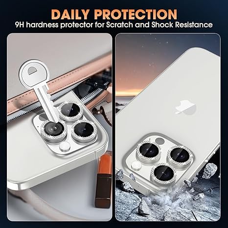 Image of for iPhone 16 Pro /16 Pro Max Camera Lens Protector Bling Individual Metal Diamond Ring 9H Hardness Scratchproof Protector, Stylish Phone Accessories, Case Friendly (Silver Diamond)