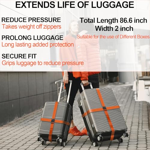 Image of Luggage Strap and Tag Set (4 Pack 2 Tags 2 Climbing Buckles) Keeps Cargo Safe with Adjustable Travel Packing Strap with A Packing Width of 2 Inches and A Length of 86.6 Inches (Orange)