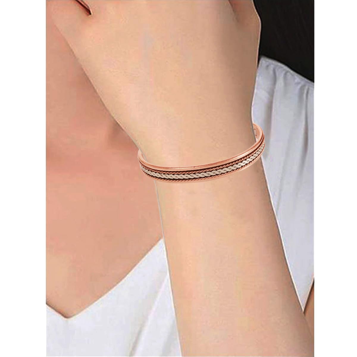 Touchstone India tibetana espiritual buda pulsera tres metal cobre latón paz curación chakra yoga meditación mantra joyería para mujer