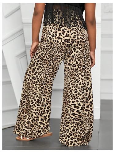 Floerns Girl's Elastic Waist Leopard Print Track Pants Straight Leg Street Pants2
