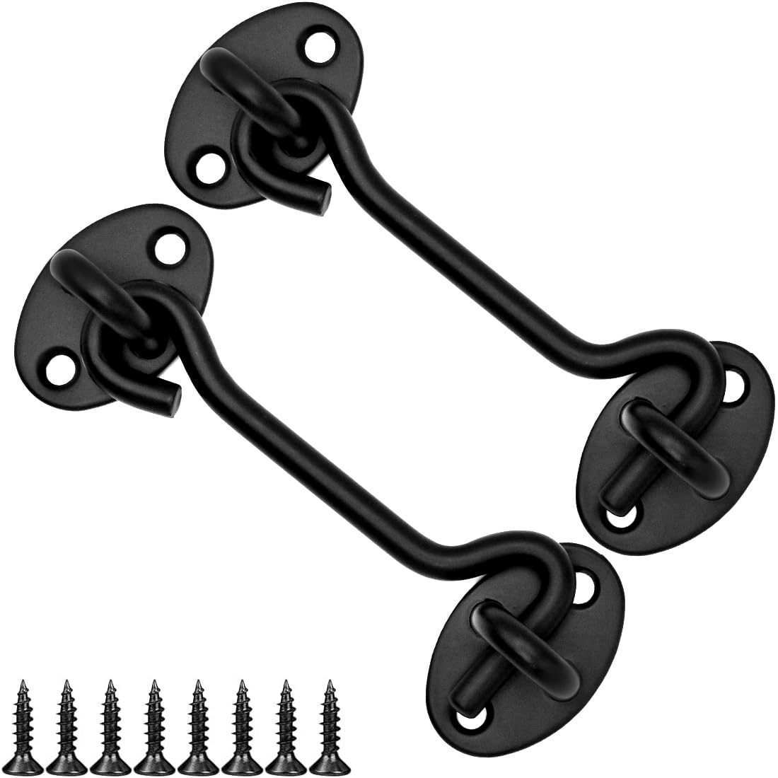 LICQIC 2 Pcs Cabin Hook, Gate Latch Hook, Stainless Steel Eye Latch for Garage Shed Door, Window, Black, 100 mm / 4 in