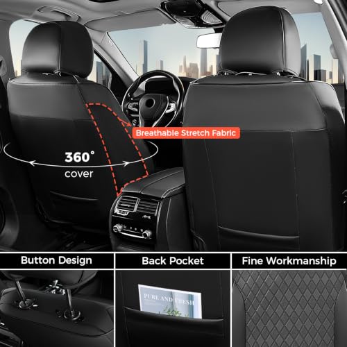Image of Coverado Car Seat Covers for Front Seats, Leather Seat Covers for Cars, Waterproof Automotive Car Seat Protectors, Front Car Seat Cushions Driver Seat Covers Universal Fit for Most Cars, Black