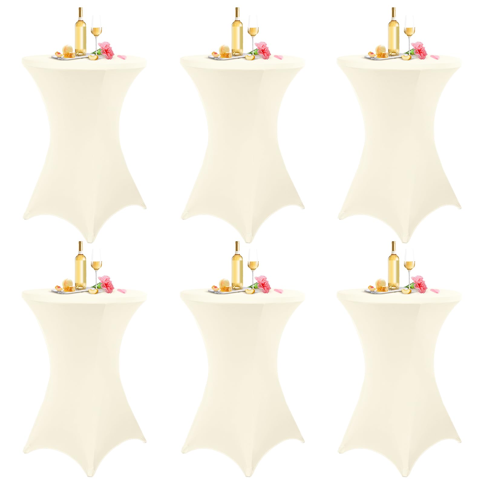 Pesonlook 6 Pack 32x43 Inches Cocktail Spandex Square Corners Tablecloth Beige Fitted High Top Table, Cocktail Round Tablecloth Table Cover for Bar Wedding Cocktail Party Banquet Table(Beige)