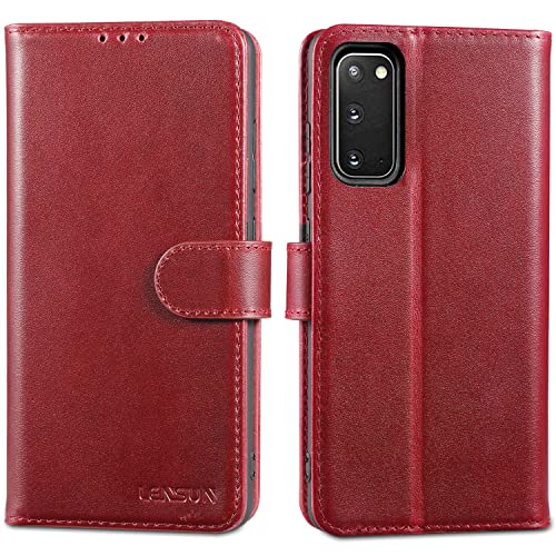 Coque Samsung S20 LENSUN étui portefeuille cuir vin rouge avec blocage RFID