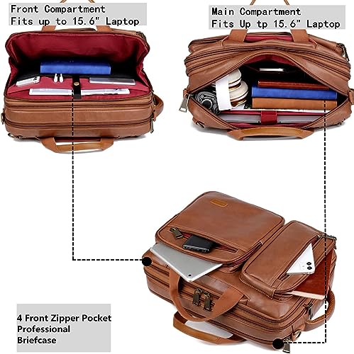 Baosha Umwandelbar Herren Faux Leder Laptop Rucksack Aktentasche Hybrid 15.6 Zoll Laptop Tasche Arbeitstasche Handtasche Reise Rucksack Wandern College Rucksack für Männer BC-04 (Braun)