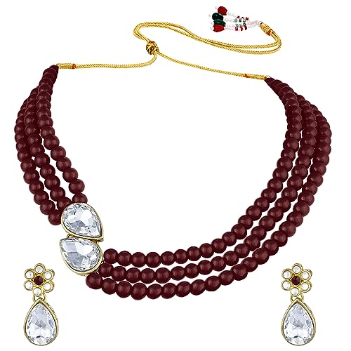 Image of Peora Faux Pearl Crystal Necklace & Jewellery Set Gift for Women
