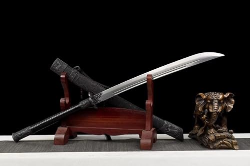 Espada china, kangxi dao, espada ancha (hoja de acero forjada de alto carbono, accesorios de aleación, vaina negra)