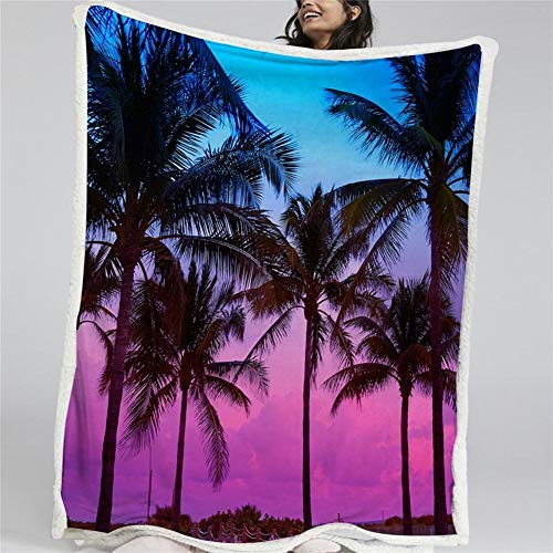 Blanket Palm Tree Blanket Plüsch Decke Auf Dem Bett Schwarzweiß-Sherpa Wolldecke Pflanzendecke Mikrofaser 3D Animal (Color : 2, Size :