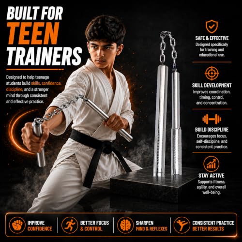 Image of VINEX Stainless Steel 2 in 1 Nunchaku with Lock - Professional Grade Foldable & Lockable Metal Nunchucks for Martial Arts Training, Ideal for Karate Practice (with Lock)