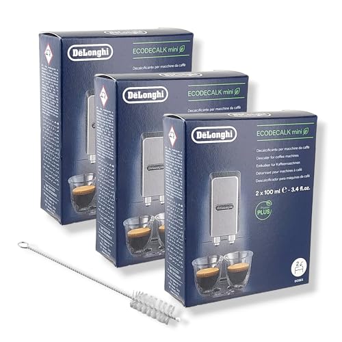 DL-pro 3x Entkalker EcoDecalk Mini 6x100ml kompatibel mit DeLonghi 5513292821 DLSC003 Kaffeemaschine mit DL-pro Reinigungsbürste