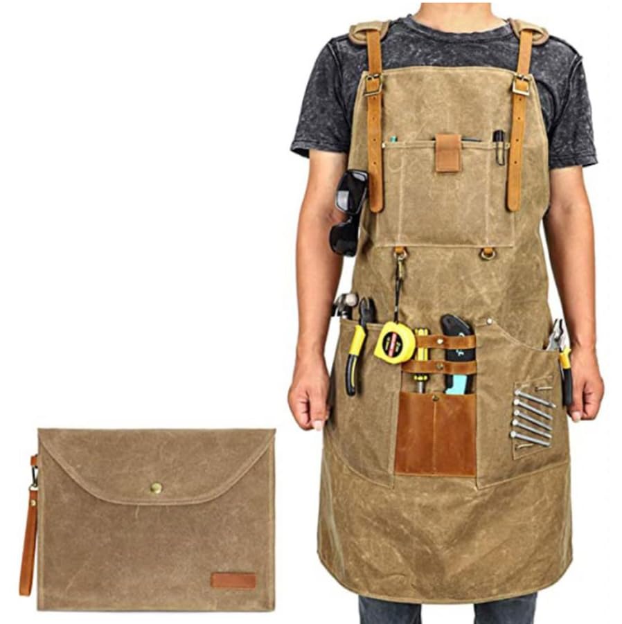 Luminexia Tablier de Soudeur,Tablier de Charpentier,Tablier de Travail Multifonction en Toile cirée imperméable,avec Poches à Outils Multifonctions,Tablier Homme