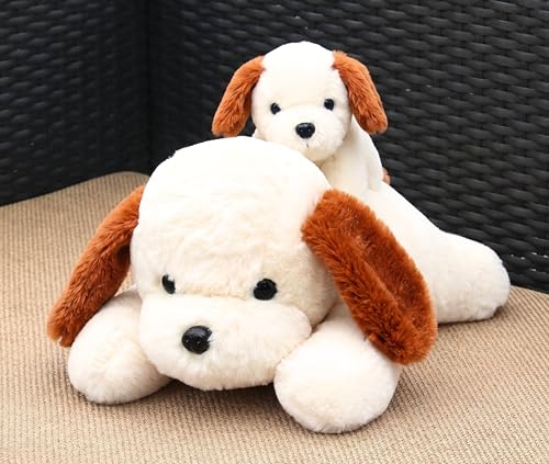 Image of Tickles Adroable Lying Dog with Baby Soft Stuffed Plush Animal Toy for Kids Boys & Girls Birthday Gifts (Size: 48 cm Color: White)