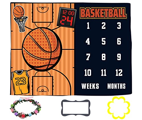 Image of Baby Monthly Milestone Blanket, Month Blanket for Newborn Baby Shower, Basketball Game Photography Background for Baby 60x40 inches BTLSLY111