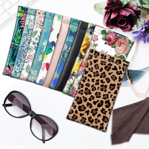Image of FINTIE Soft Eyeglasses Case with Cleaning Cloth, Portable Squeeze Top Vegan Leather Glasses Pouch, Sunglasses Eyewear Bag