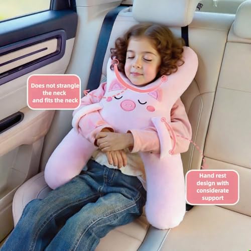 Image of Car Pillow for Travel - Animal-Themed Car Seat Cushion with Safety Belt Protector - 4 Cute Styles: Pig, Dog, Rabbit, Panda (Panda)