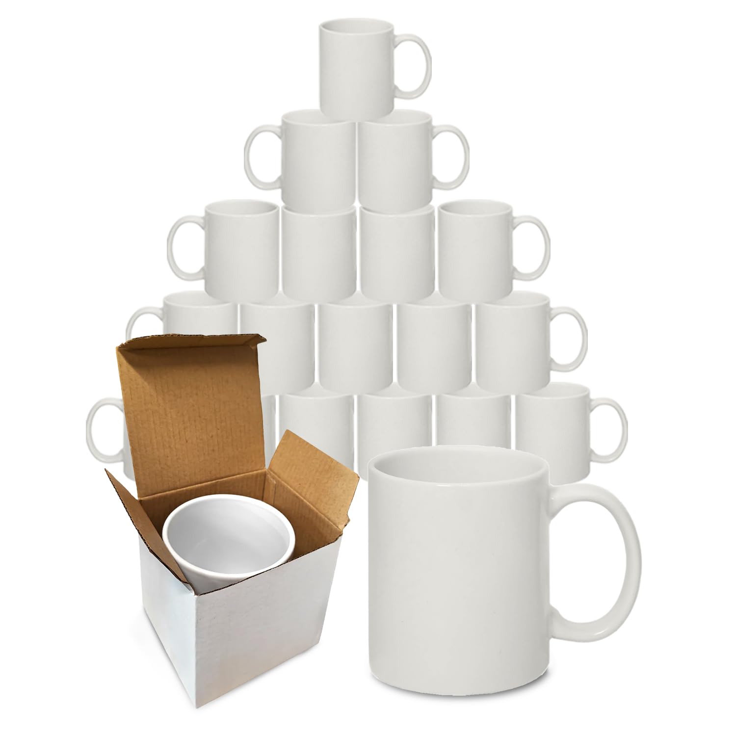 Sublimation Mugs with Boxes | Plain White Large Handle High Gloss Orca Coated, Ceramic Mug for Coffee & Tea | Ideal for Gifting & DIY Projects, Heat Press Printing Mugs 11oz (Pack of 18) — image 1