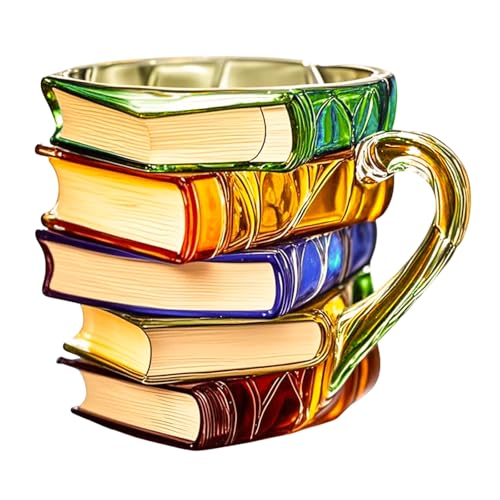 Valicaer Painted Book Mug for Book Lovers Gifts Novelty 3D Stacked Books Mug Creative Desk Decor for Readers Literature Lovers Perfect Gifts