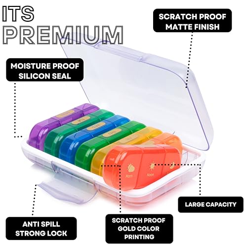Image of Premium weekly pill organizer 3 times a day, Medicine organizer box| Medicine box, portable travel pill box weekly with large compartments moisture-proof pill case for vitamin, Medicine, pills, supplements
