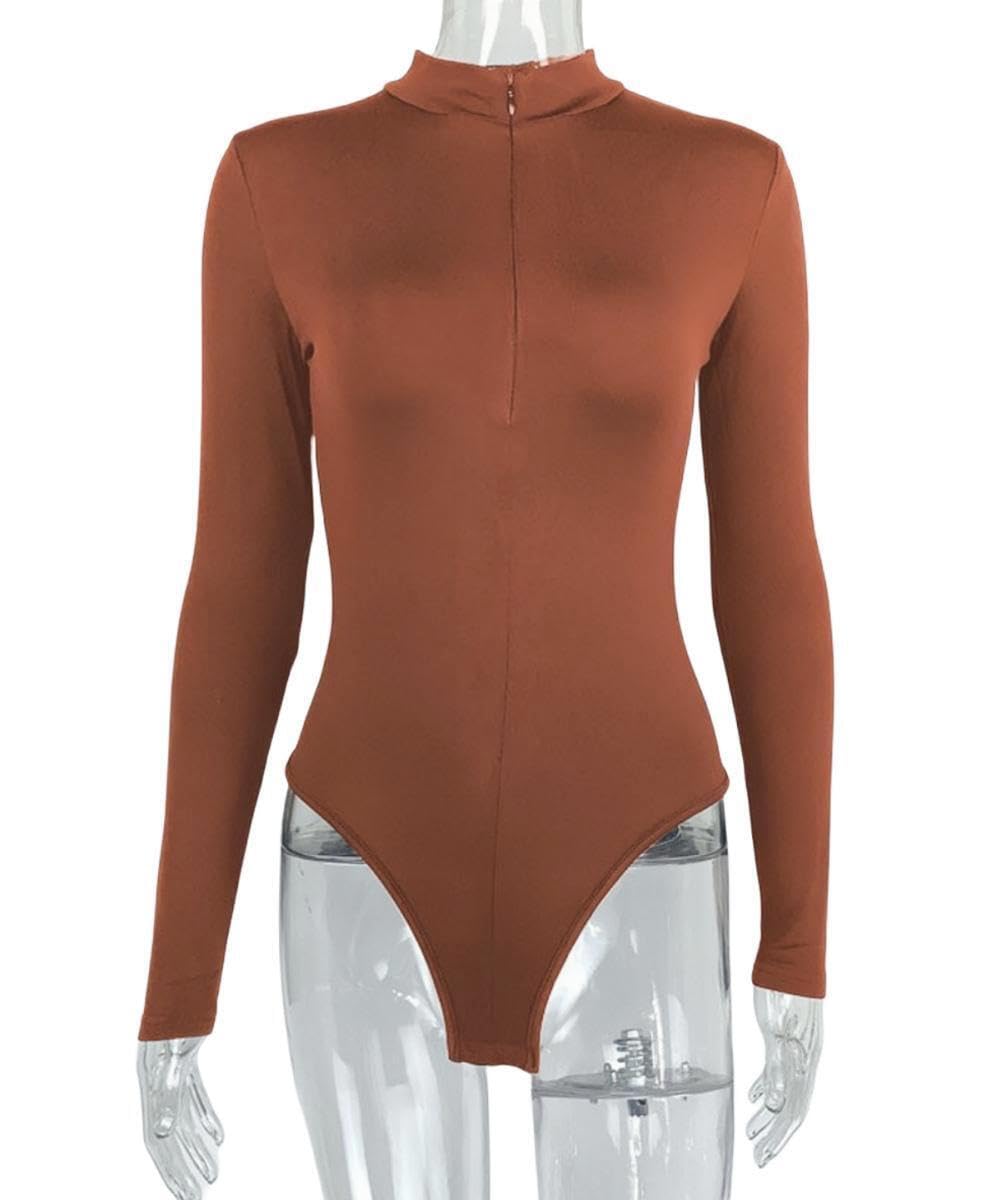 Body damskie z długim rękawem, eleganckie, seksowne body z długim rękawem, z zamkiem błyskawicznym, wąskie, damskie body z długim rękawem, koszulka z długim rękawem dla kobiet