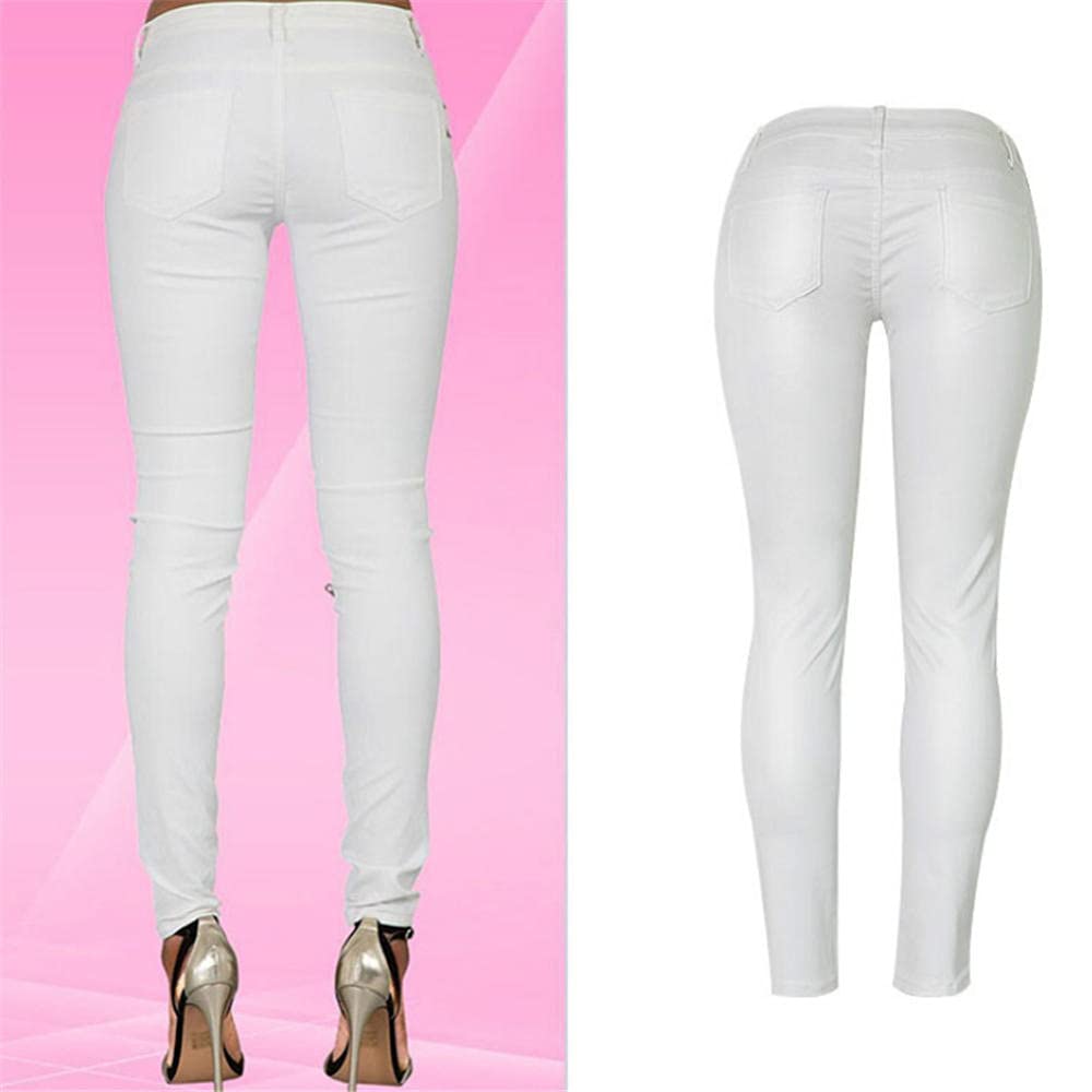 Niedrige Taille PU Pants Frauen Streetwear Gefälschte Reißverschlüsse Weiße Fracht Hosen Frauen Punk Push Up Plus Größe Skinny Coated Jean Mujer-Farbe1_40.