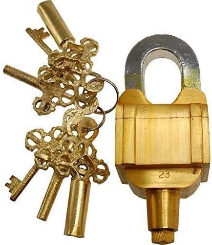 Brass Door Padlock Fully Functional Handmade Antique Design with Keys Unique Collectible Locks Combination of Style & Security (6-Key-Brass)