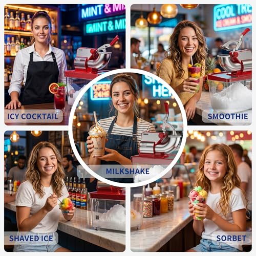 Commercial Ice Crusher 661LBS/H, 300W Electric Snow Cone Machine with 4 Stainless Steel Blades, 1450RPM, 8.98Gal Hopper Shaved Ice Maker with Safety On/Off Switch for Home, Restaurants, Bars, Red - image 7