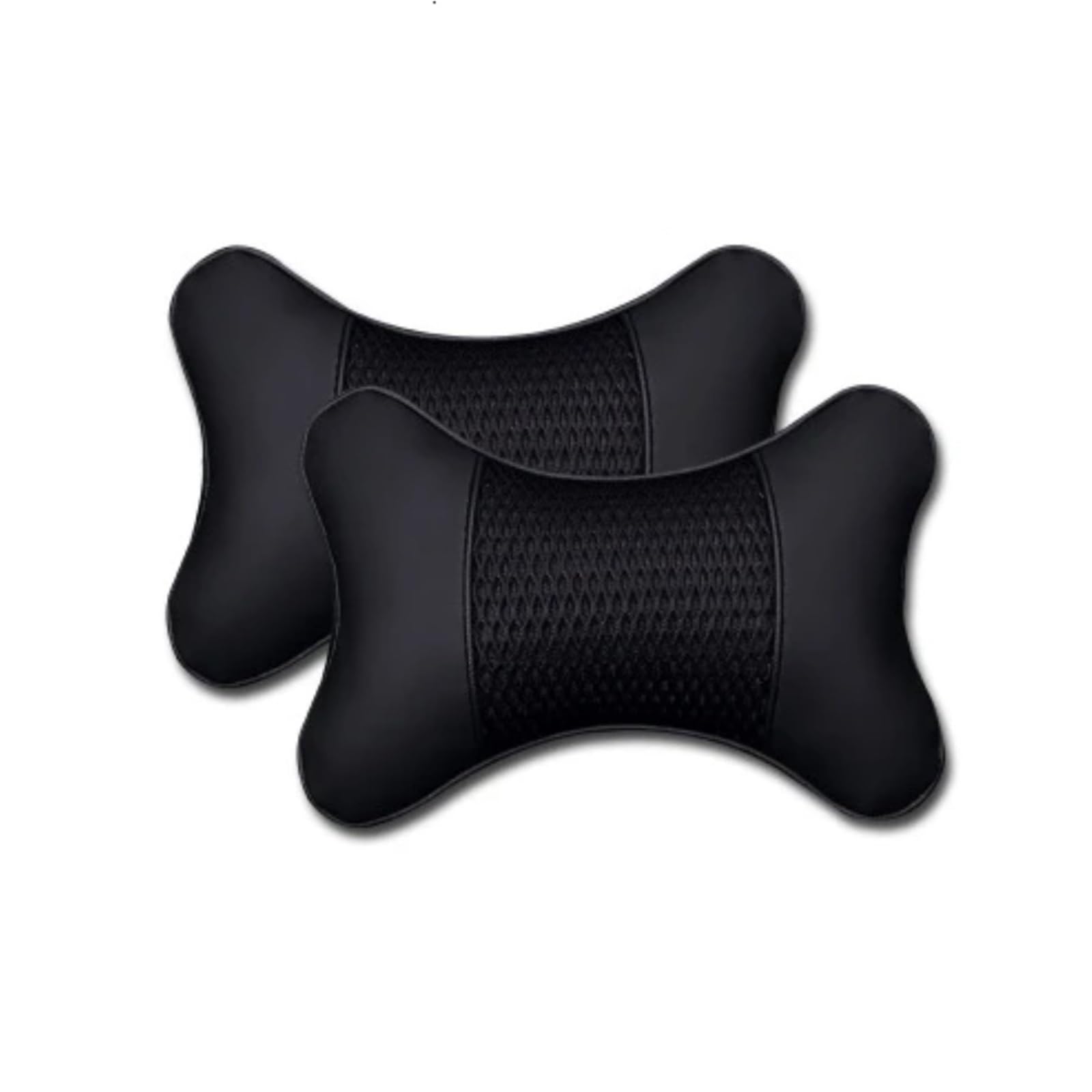 KAUWYEHD Car Seat Accessories PU Leather Knitted Car Neck Pillows Headrest Cushions Seat Support(Black)