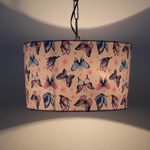 Image of tu casa Butterfly Print Fabric Glow Pendent Light Hanging Lamp for Bedroom, Living Room, Lounge, Office, Gifting Area Without Bulb for Home Decoration (Height - 20 inch)